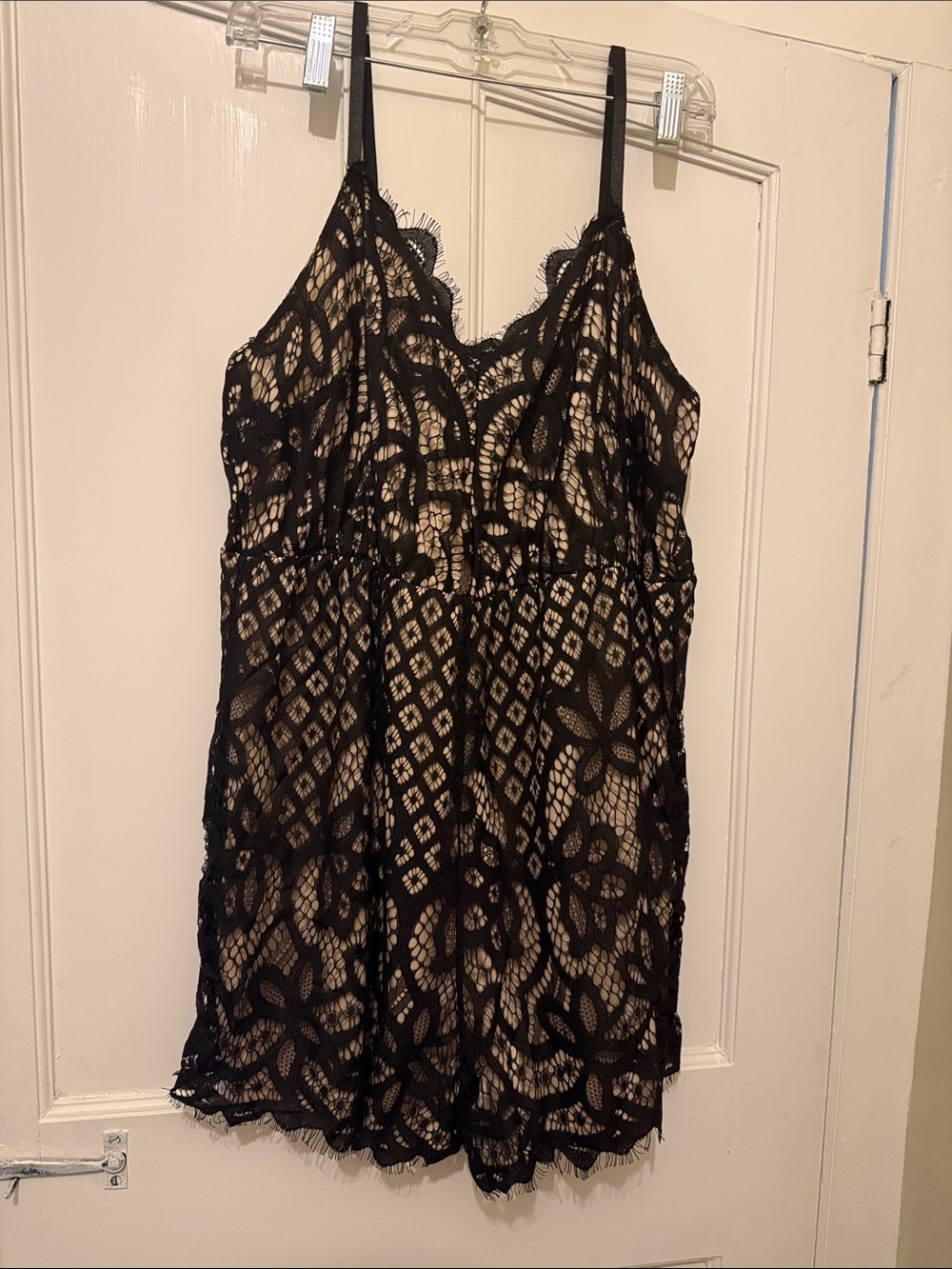 Black Lace Romper Shorts with Nude Lining